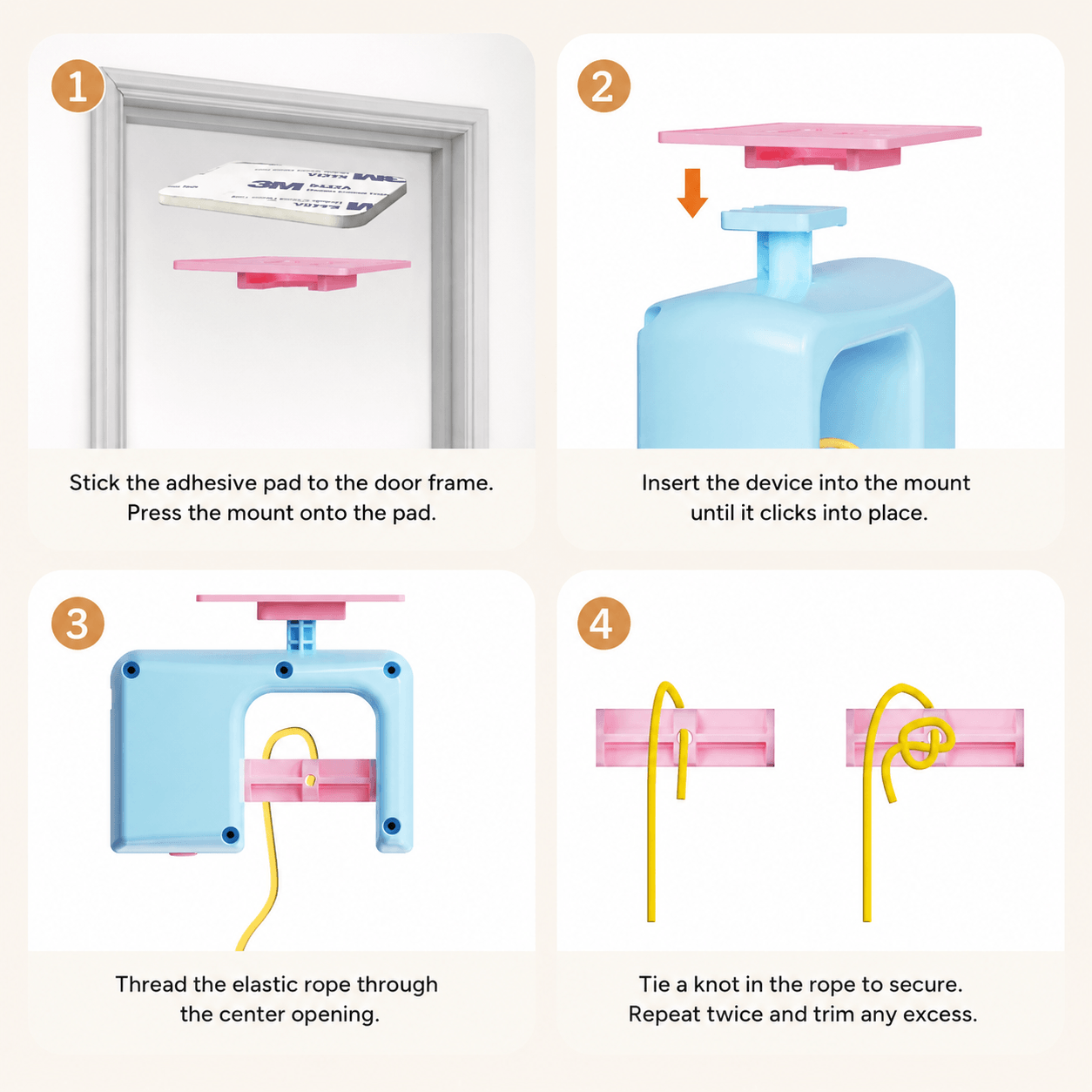 How to install the Vertical Hunt automatic hanging cat toy on a door frame with adhesive mount and hanging teaser