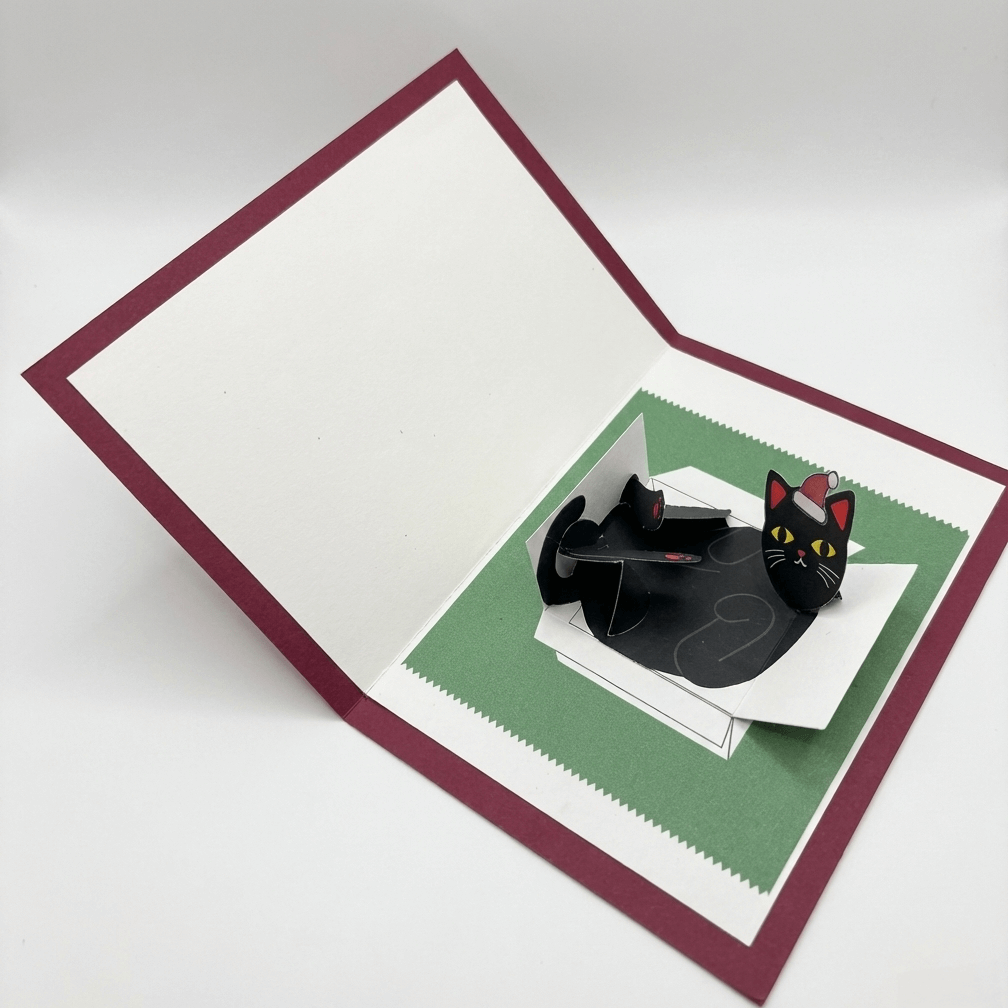 DIY 3D Pop-Up Cat in the Box Christmas Card Printable Template