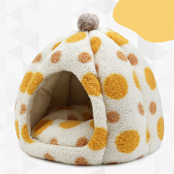 Pumpkin Polka Dot Fleece Cat Winter Bed 