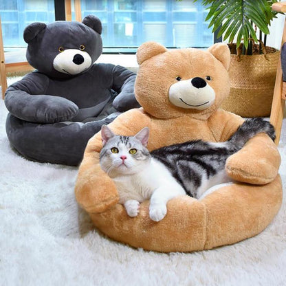 Teddy Bear Cuddler Cat Bed