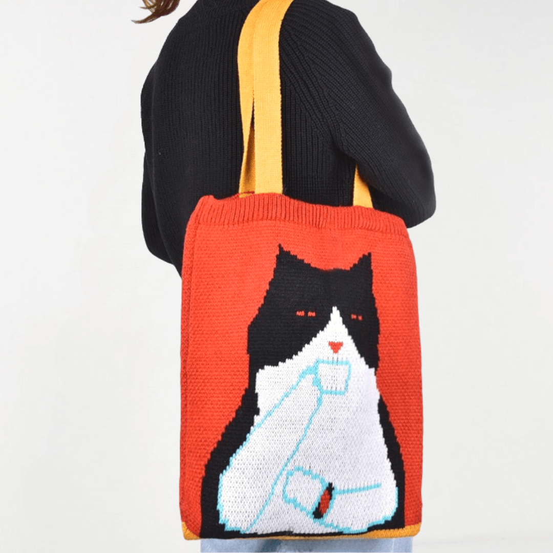 Kitt-tea Calm Cat Crochet Tote Bag