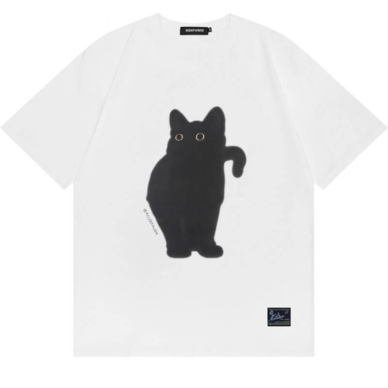 Oversized Black Cat T-Shirt - white