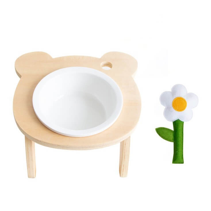 Forest Feast Elevated Cat Feeding Bowl with flower