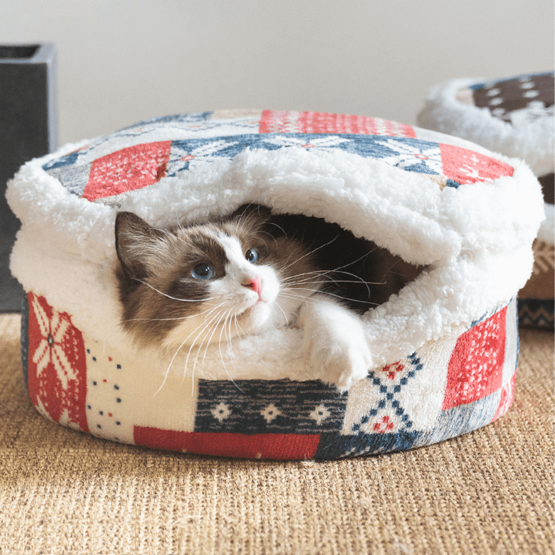 Nordic Fair Isle Covered Cat Bed