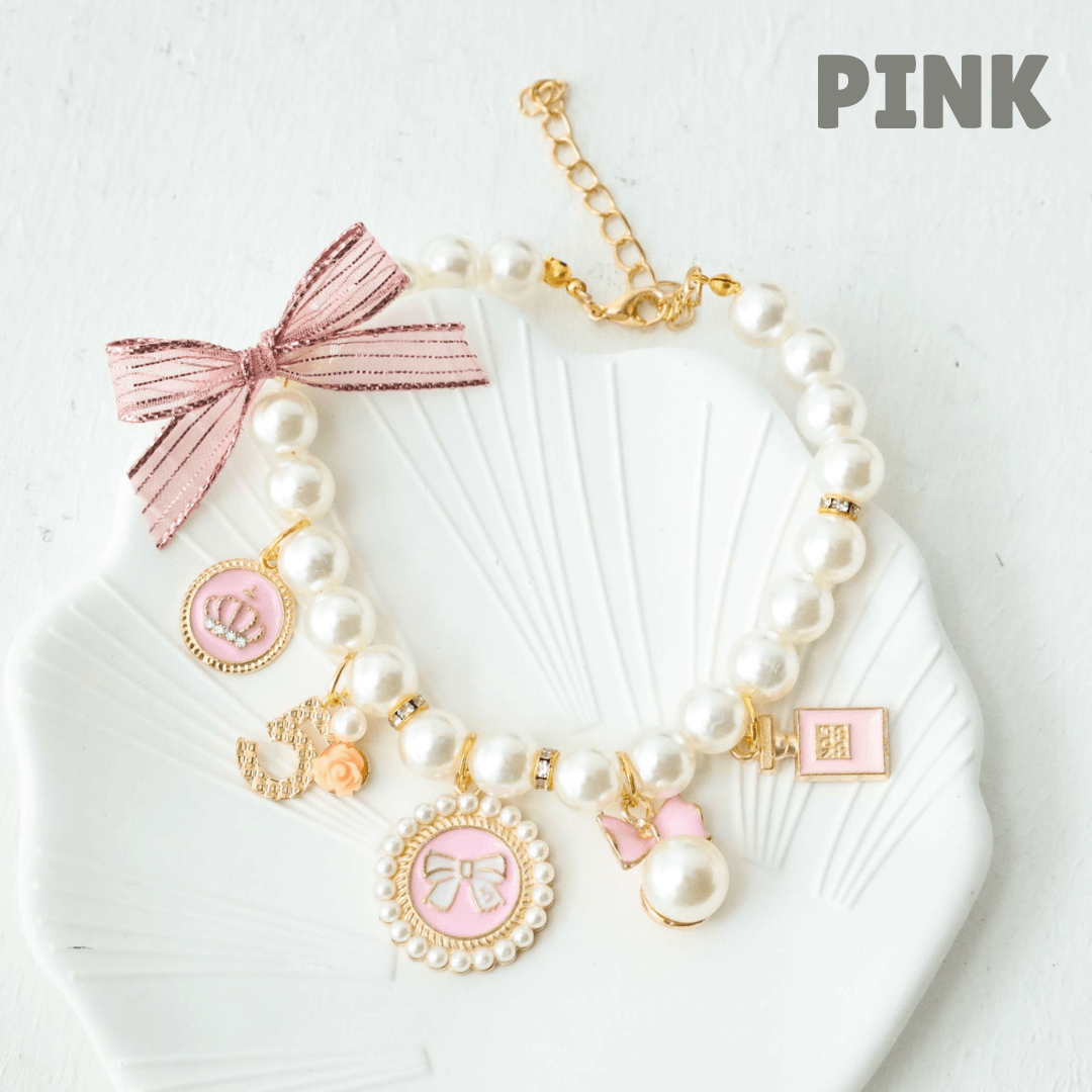 Chic Cat Pearl Collar with Charms