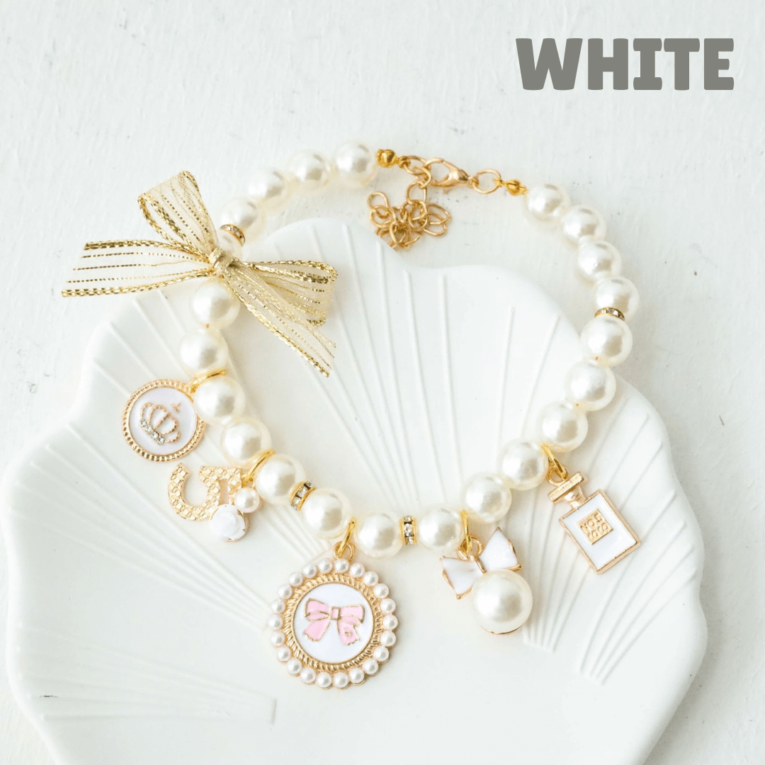 Chic Cat Pearl Collar with Charms