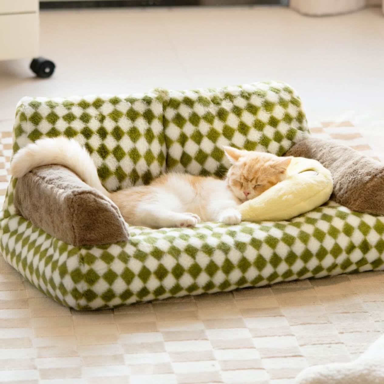 Green Check Plaid Mini Cat Couch Bed Sofa Bed