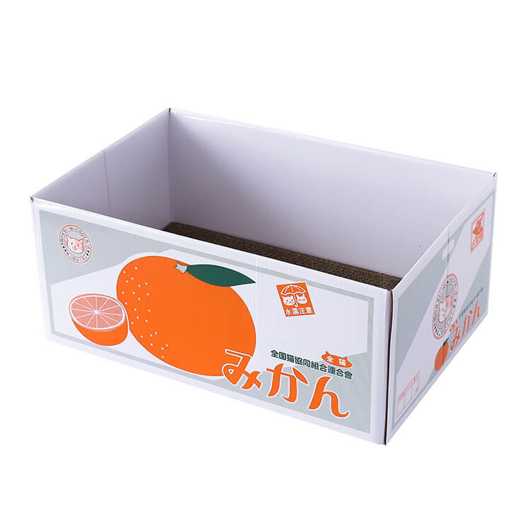 Kawaii Orange Cat Scratch Box with Cardboard