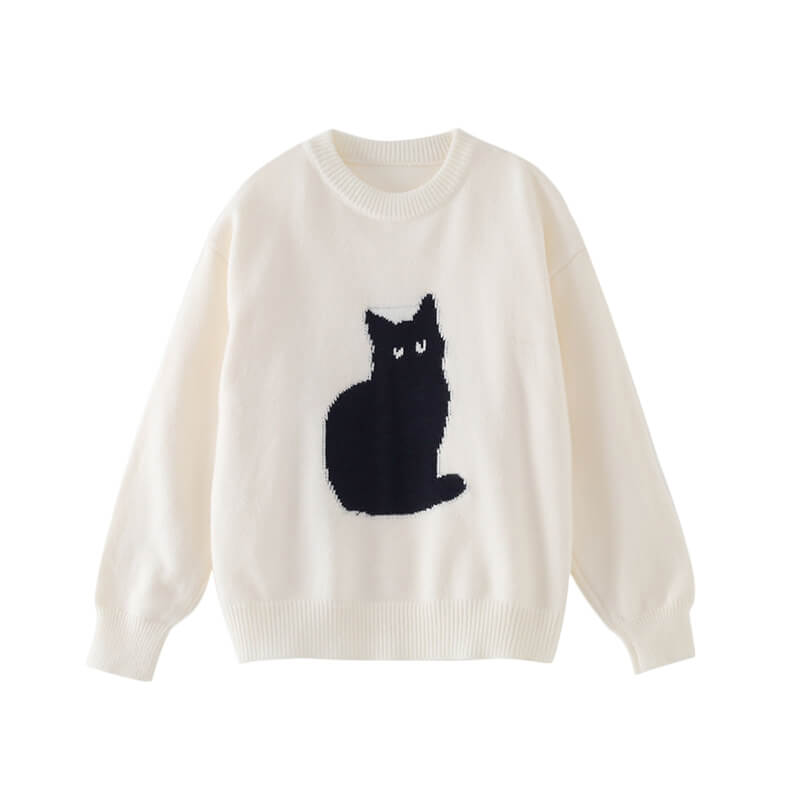 Comfy Meditation Cat Sweater in White