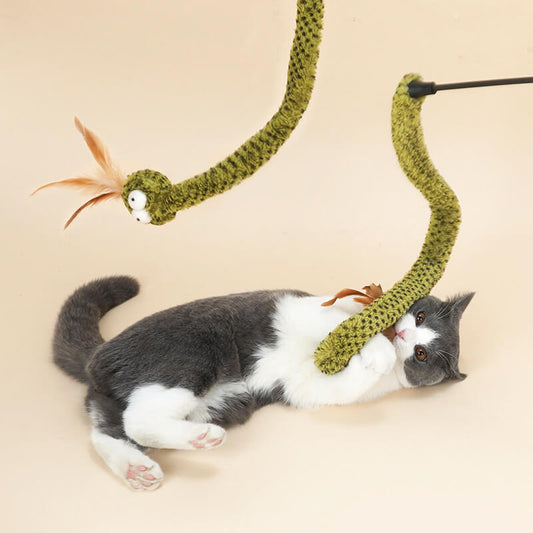 Plush Prowler Snake with Feather Cat Teaser