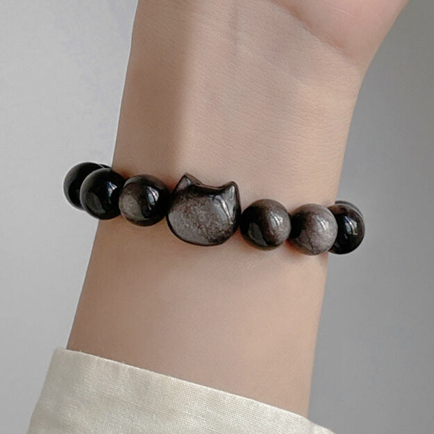 Cat Obsidian Healing Bracelet