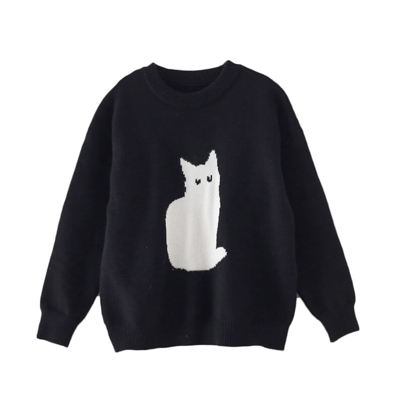 Comfy Meditation Cat Sweater in Black