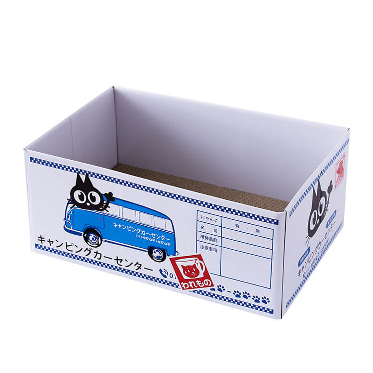 Japanese Kawaii Blue Cat Scratch Box with Cardboard