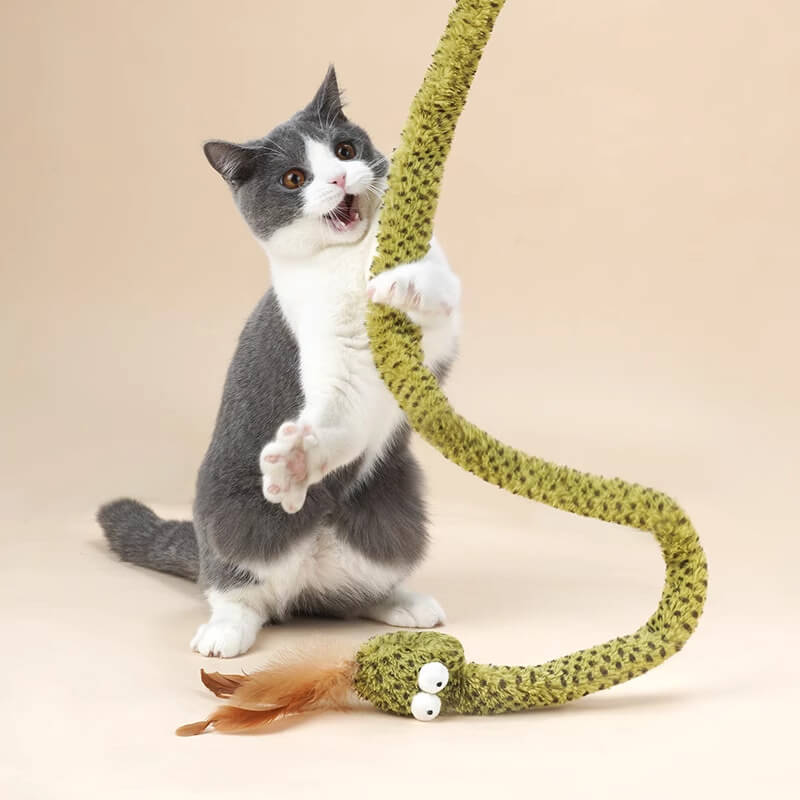 Plush Prowler Snake with Feather Cat Teaser