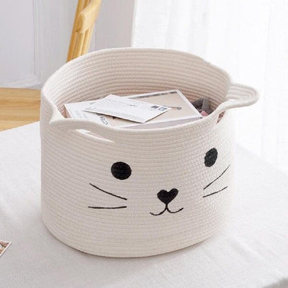 Smiling Cat Woven Basket - Petites Paws