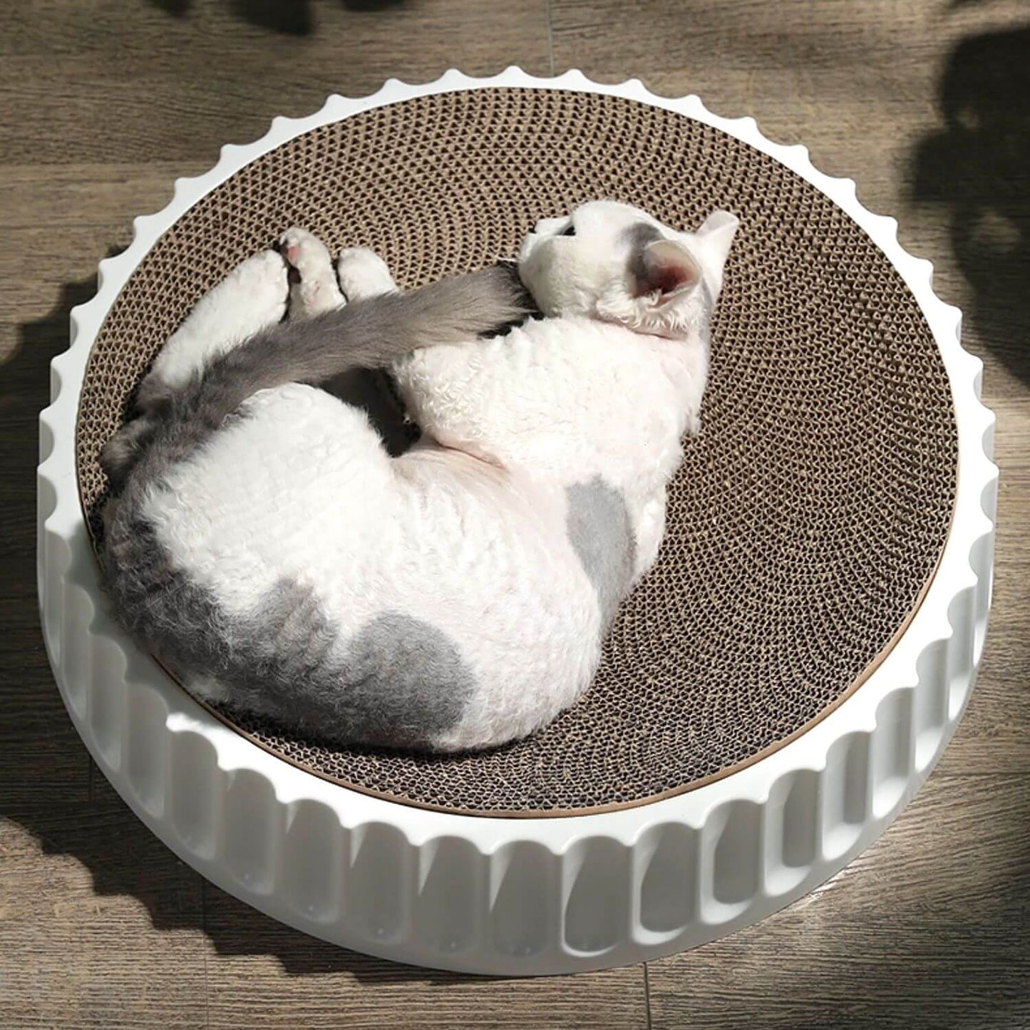 Curvy Replaceable White Round Cat Scratcher