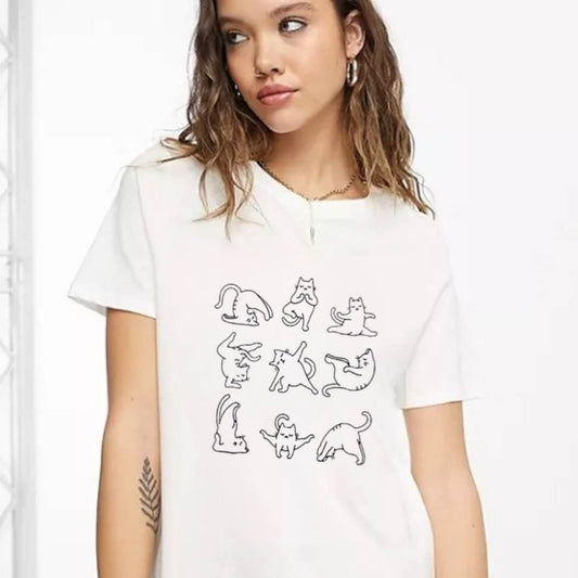 Paws & Pose Yoga Cat T-shirt in white