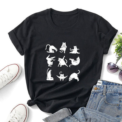 Paws & Pose Yoga Cat T-shirt in black