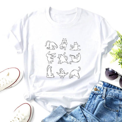 Paws & Pose Yoga Cat T-shirt in white