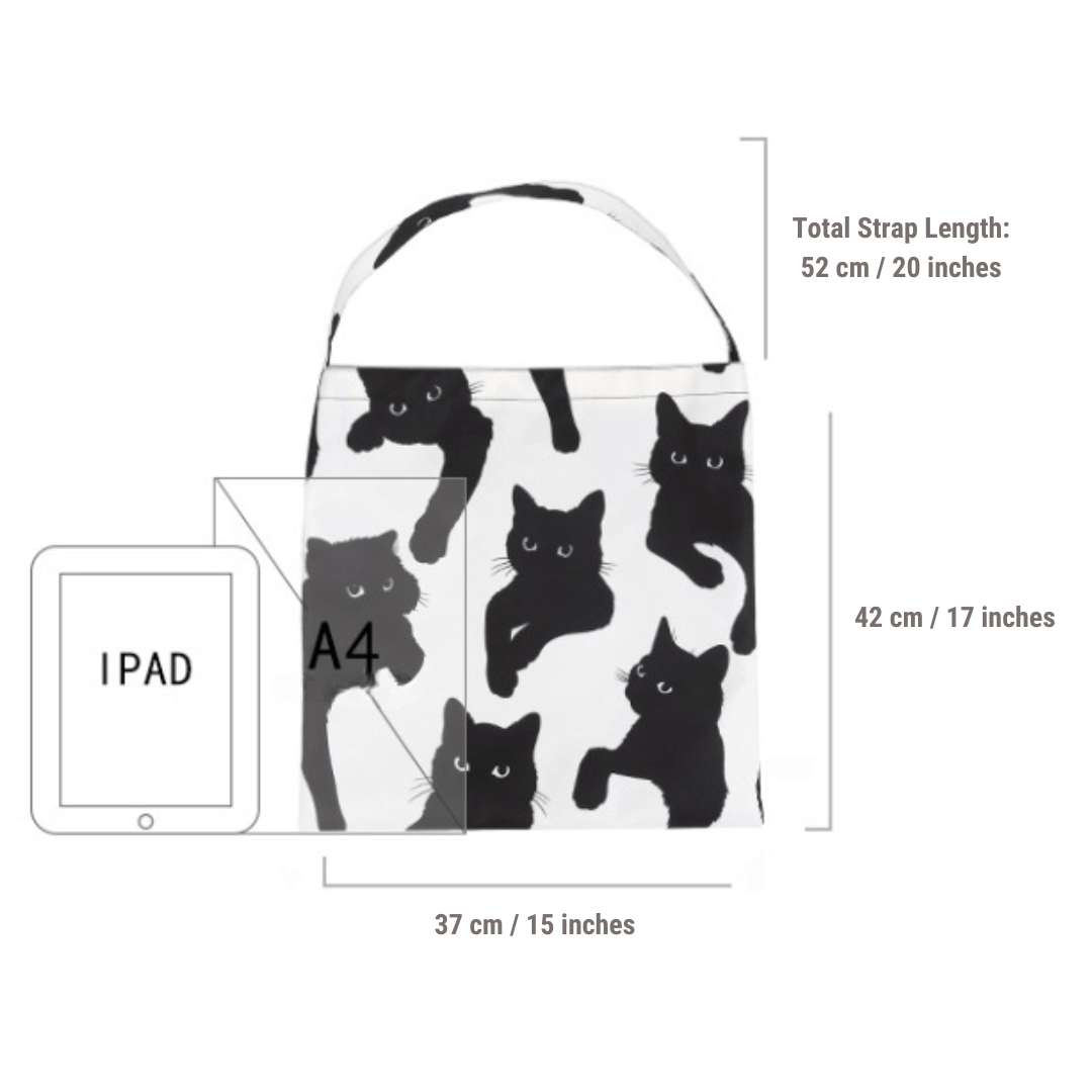 Chic Black Cat Waterproof Polyester Tote Bag