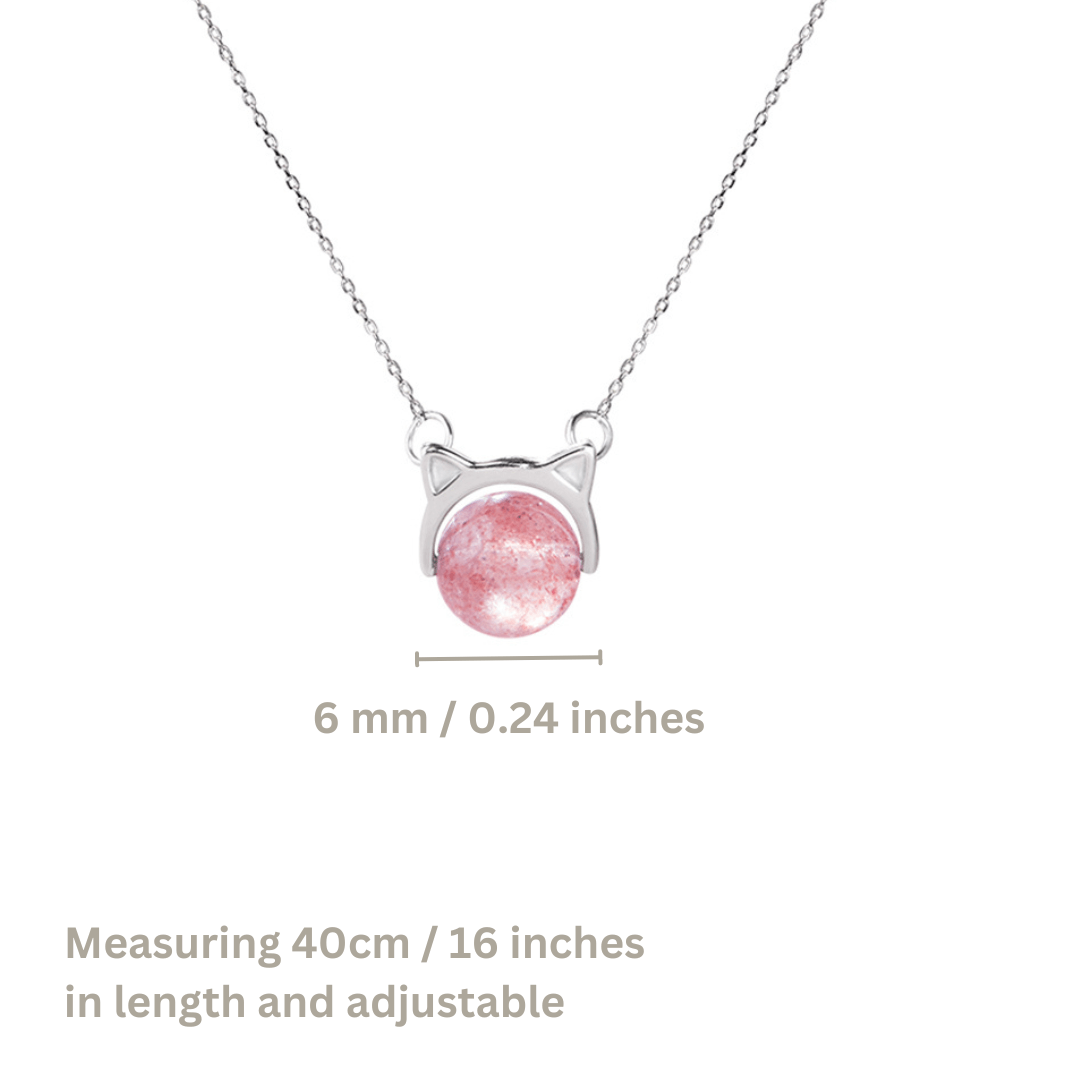 Sweetie Cat Strawberry Quartz Necklace - Petites Paws