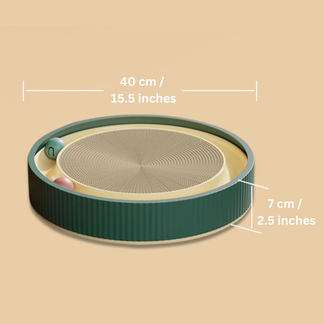 Modern Retro Round Cardboard Cat Scratcher with Ball - Petites Paws