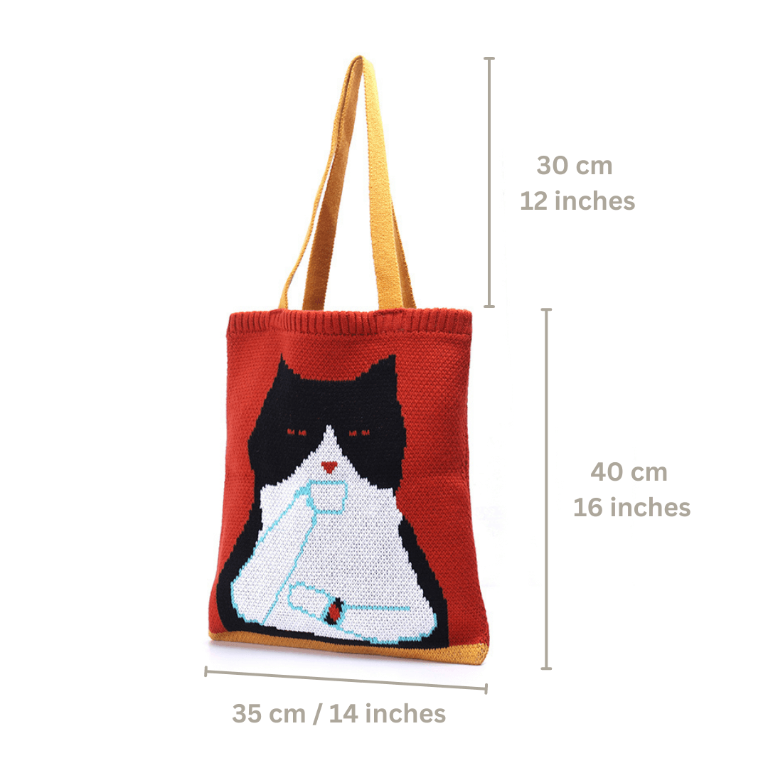 Kitt-tea Calm Cat Crochet Tote Bag