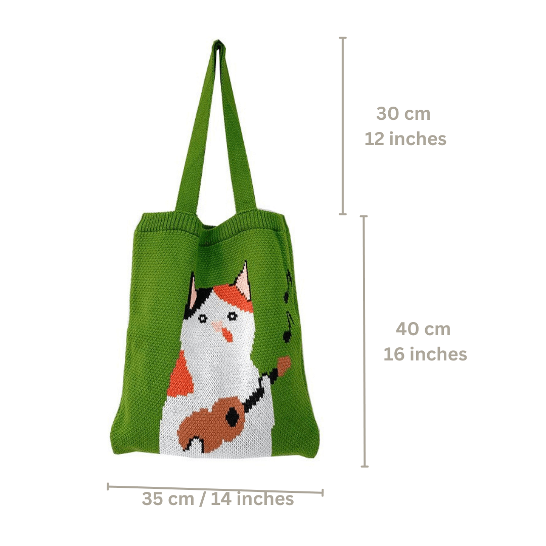 Paw-some Melodies Cat Knit Tote Bag