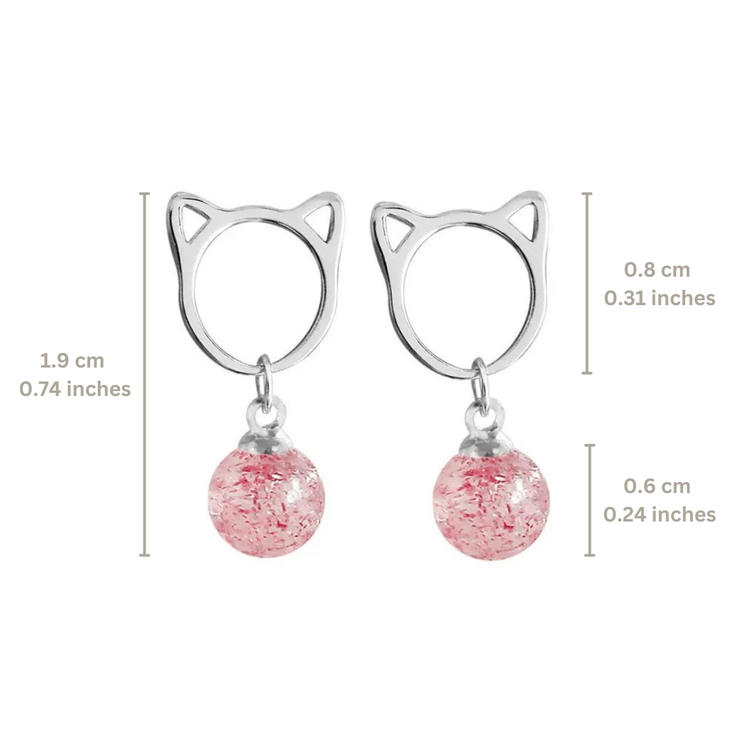 Sweetie Cat Strawberry Quartz Earrings