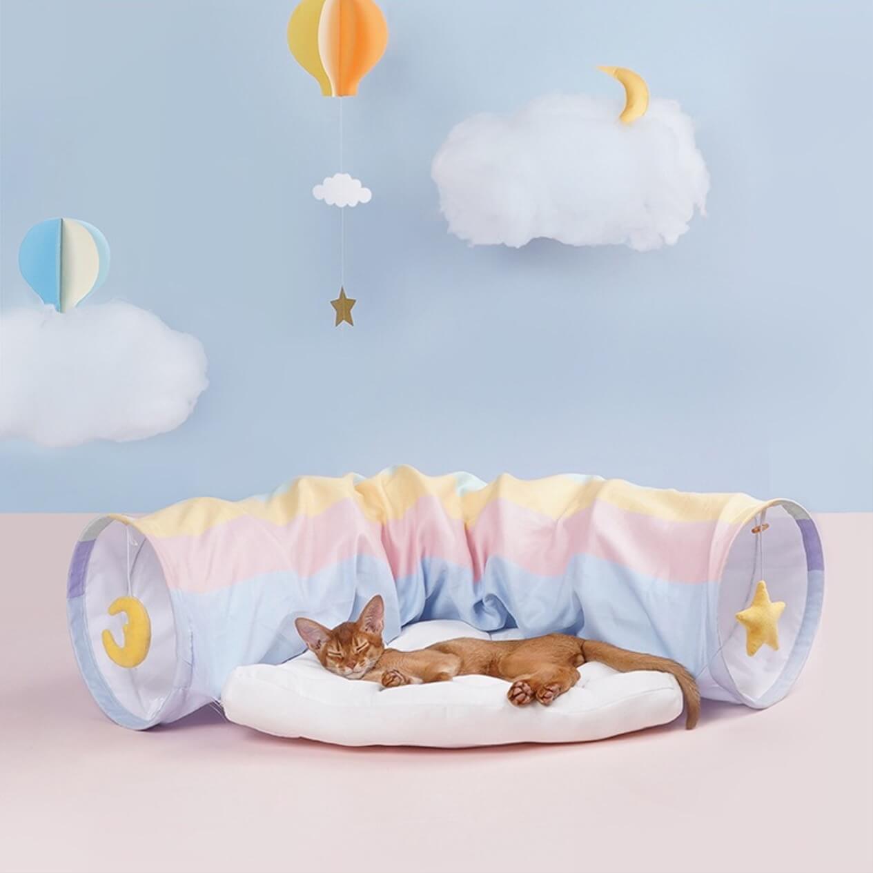 Rainbow Dreamland Cat Tunnel Bed - Petites Paws