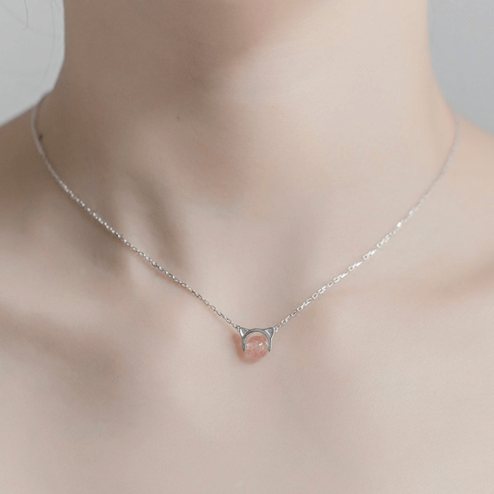 Sweetie Cat Strawberry Quartz Necklace - Petites Paws