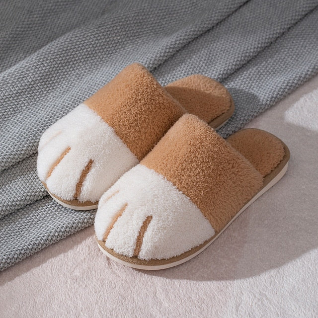1x Cat Paw Fur Plush Slippers Indoor Winter Warm Soft Anti-Slip House Shoes  | eBay