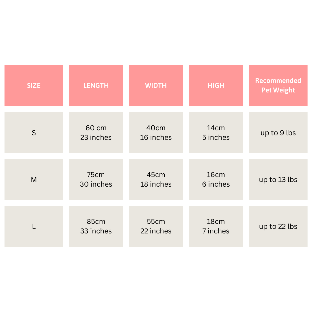 size chart of banana boat cat bed