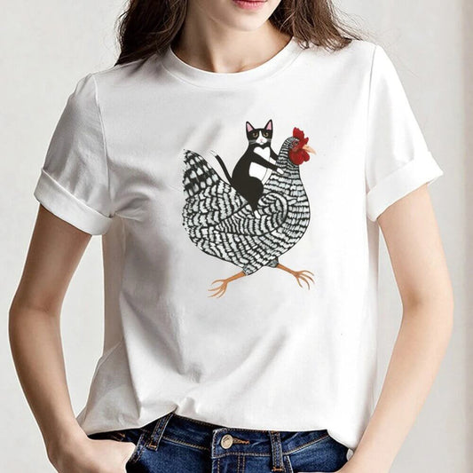 Chicken Ride Adventure Cat T-shirt - Petites Paws