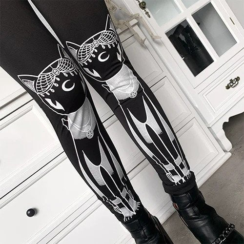 DEMONIC CAT LEGGINGS Black gothic leggings - Restyle