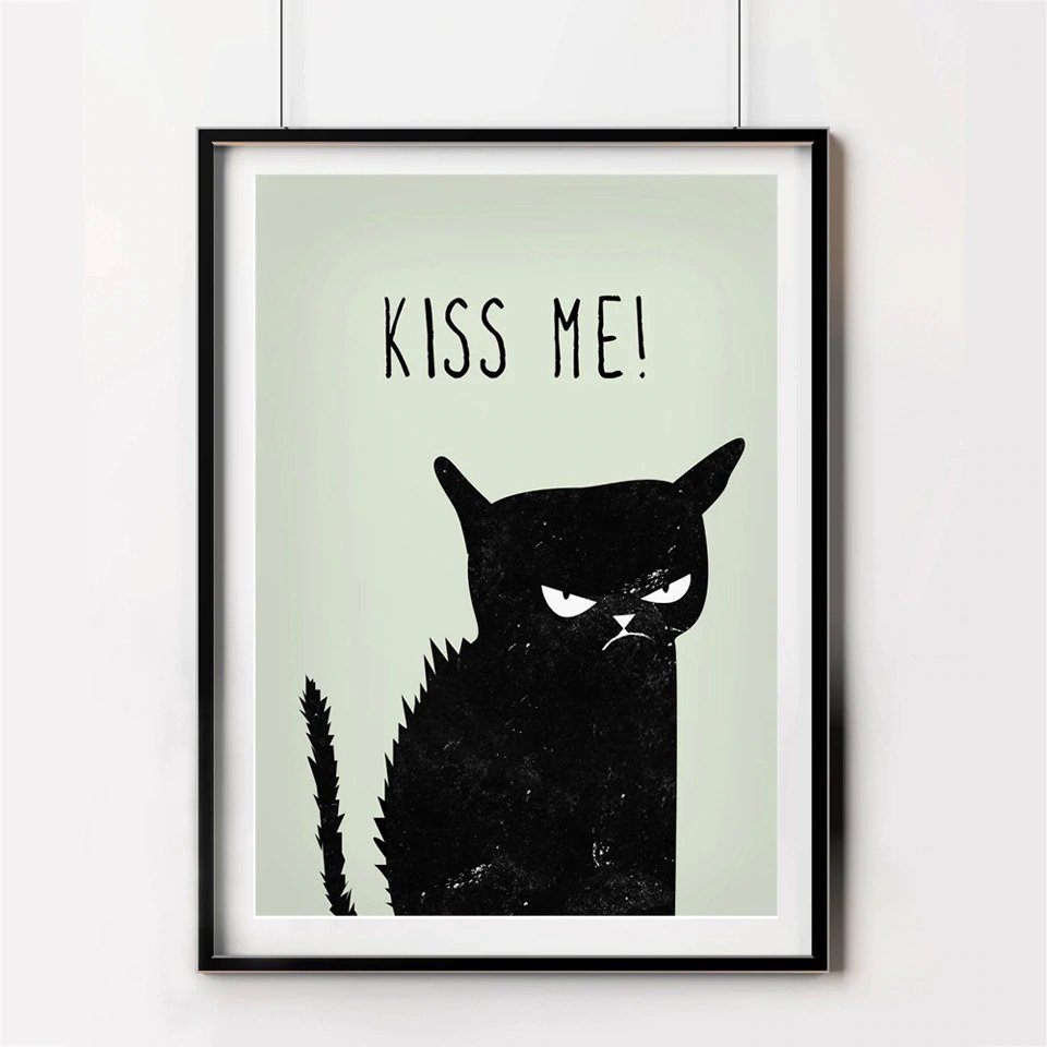 Funny Black Cat Art Print - Petites Paws