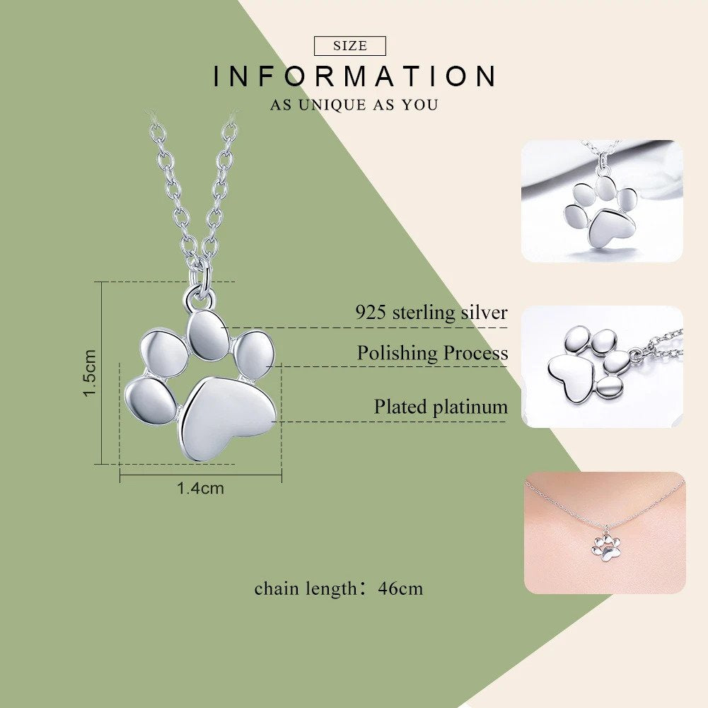 Cute Paw Charm Necklace in 925 Sterling Silver - Petites Paws