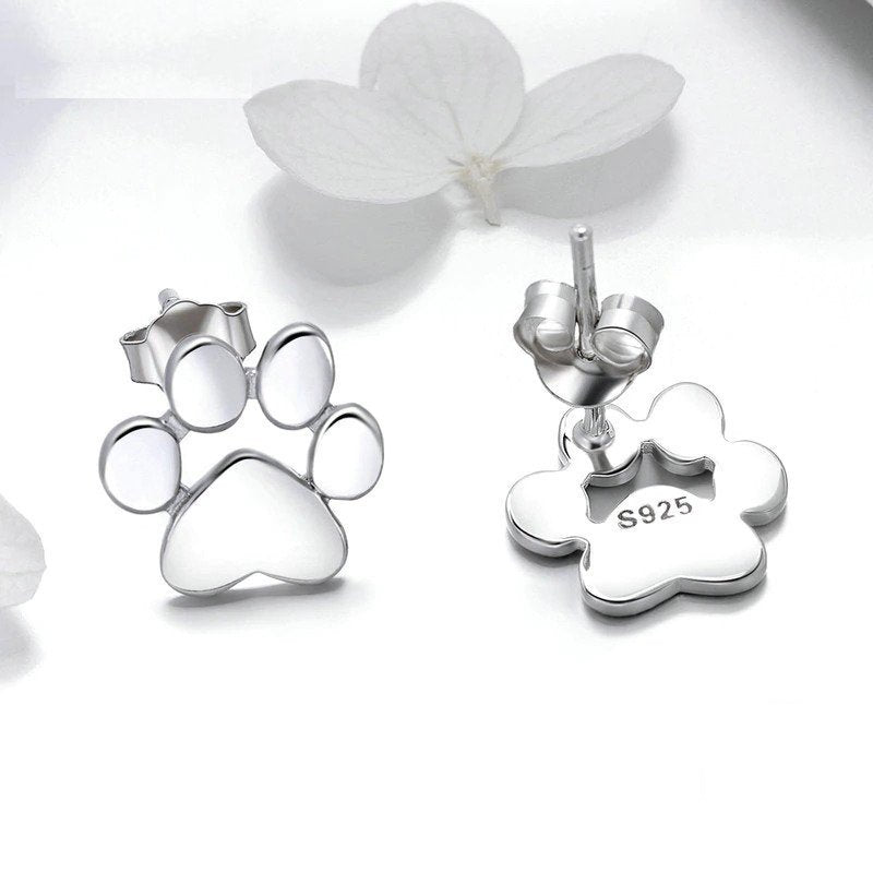 Cute Paw Print Stud Earrings in 925 Sterling Silver - Petites Paws