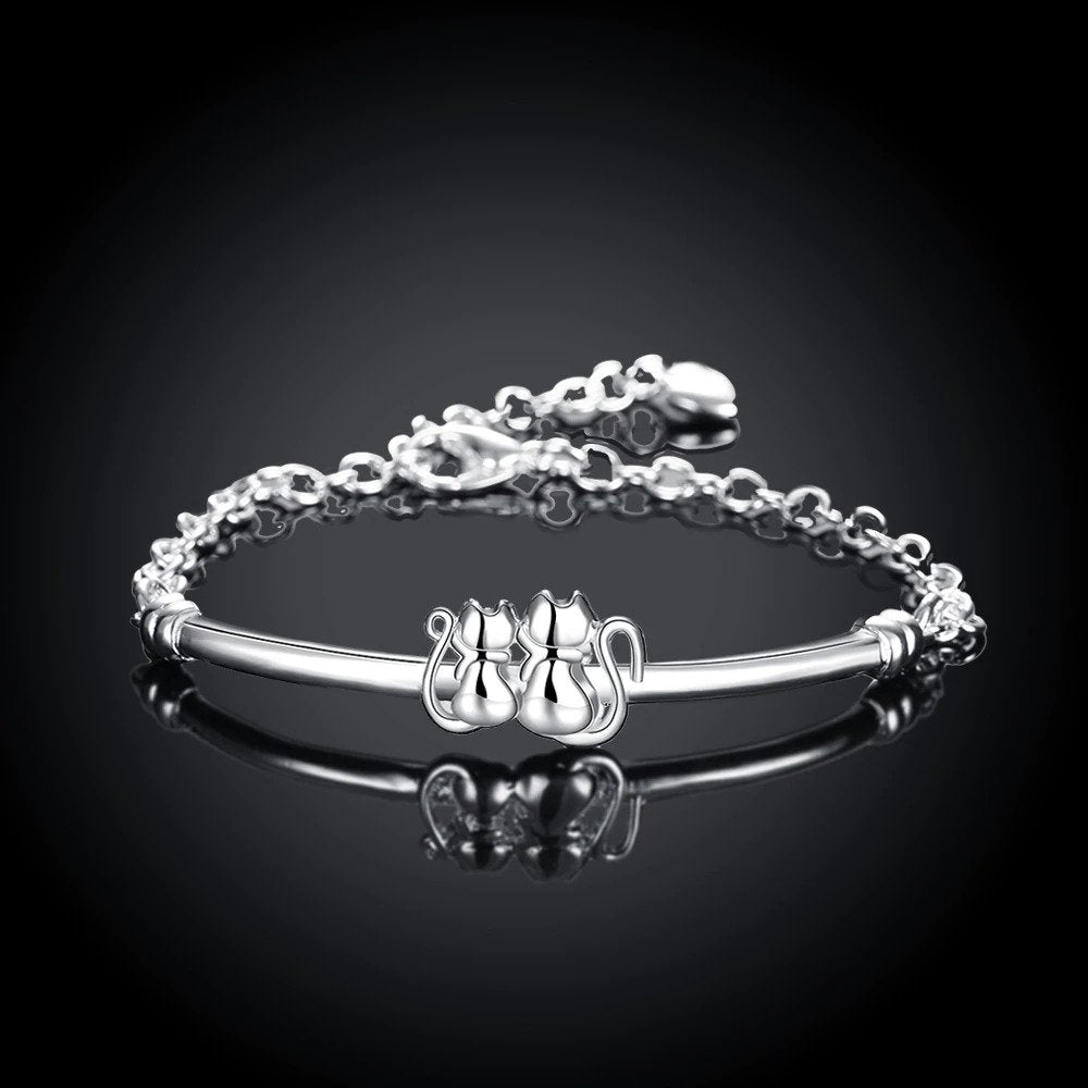 Sweet Cat Couple Bracelet in 925 Sterling Silver - Petites Paws