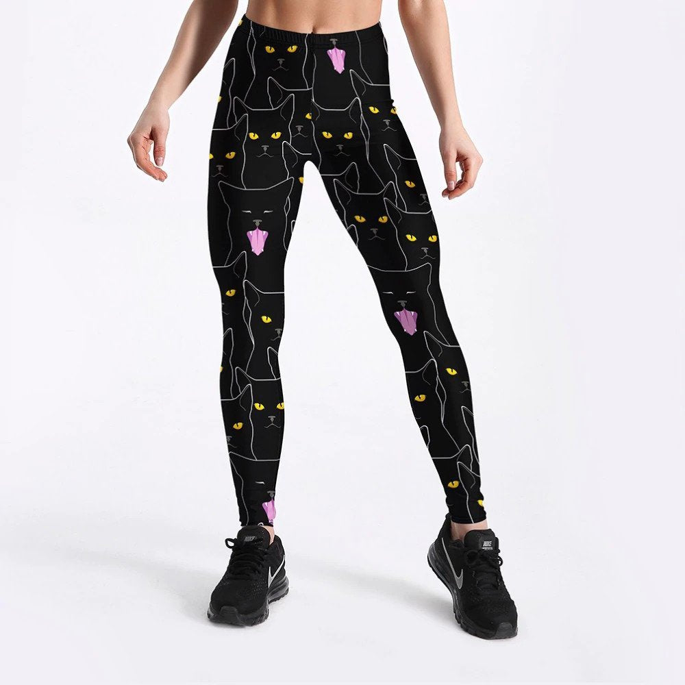 Black Cat Pattern Leggings - Petites Paws